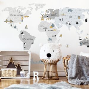 Pastelowe Love® samolepka na zeď mapa světa šedá v češtině Velikost: M Mapa světa v češtině