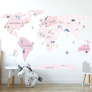 Pastelowe Love® samolepka na zeď mapa světa jarní v angličtině Velikost: M Mapa světa v angličtině