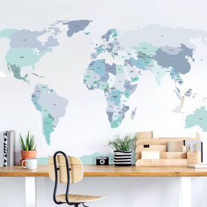 Pastelowe Love® samolepka na zeď politická mapa světa modrá v angličtině Velikost: L Mapa světa v angličtině