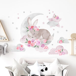 Pastelowe Love® samolepka na zeď růžový spící králík Sada samolepek