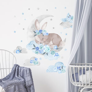 Pastelowe Love® samolepka na zeď modrý spící králík Sada samolepek
