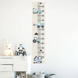 Pastelowe Love® samolepka na zeď metr stavební vozidla modrá Samolepka 135 x 28 cm