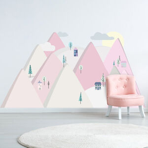 Pastelowe Love® samolepka na zeď hory růžové Velikost: L S (150x75 cm), L (180x90 cm)