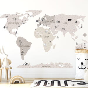 Pastelowe Love® samolepka na zeď mapa světa béžová v němčině Velikost: S Jazyk německý