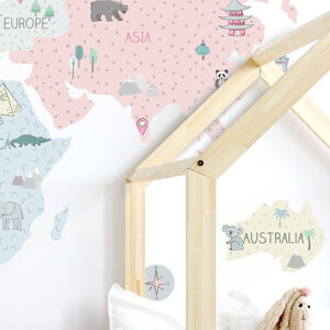 Pastelowe Love® samolepka na zeď mapa světa růžová v němčině Velikost: S Jazyk německý