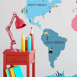 Pastelowe Love® samolepka na zeď mapa světa barevná v němčině Velikost: S Jazyk německý