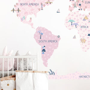 Pastelowe Love® samolepka na zeď mapa světa jarní v němčině Velikost: M Jazyk německý