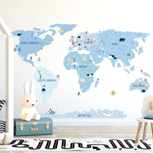 Pastelowe Love® samolepka na zeď mapa světa ledová v němčině Velikost: M Jazyk německý