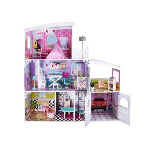 mamido Obrovský dřevěný domeček pro panenky s garáži a nábytkem