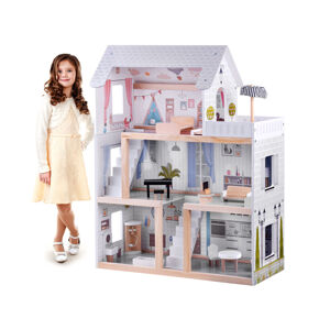mamido Dřevěný domeček pro panenky  s LED osvětlením bílý