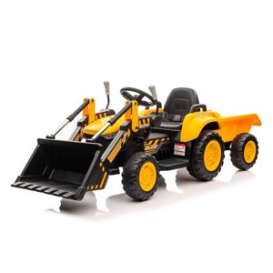 mamido Dětský elektrický traktor s radlicí a přívěsem žlutý