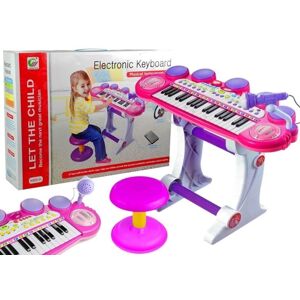 mamido Dětský elektrický keyboard se stolečkem a mikrofonem růžový