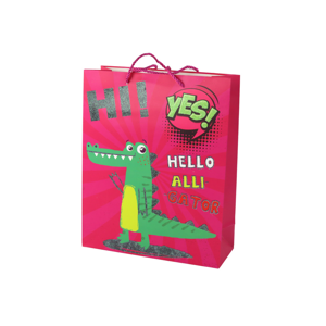 mamido Papírová dárková taška s motivem aligátora 41,5cm x 30cm x 12cm růžová