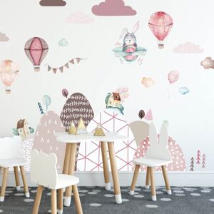 INSPIO samolepky na zeď - Kopce a balóny v růžovém