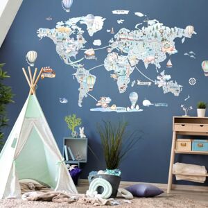 INSPIO dětské samolepky na zeď - Cestovatelská mapa světa pro kluky