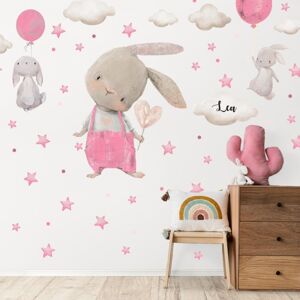 INSPIO samolepka na zeď - Zajíčci s hvězdičkami pro holčičku