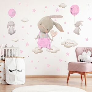 INSPIO samolepky pro holčičku - Akvarelové zajíčky v růžové barvě