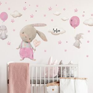 INSPIO přelepitelná samolepka na zeď pro dívku - Zajíčci s balónky