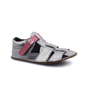 EF Barefoot sandály Ef Šedá stříbrné s růžovou (satyna kropki) Velikost boty (EU): 28, Vnitřní délka boty: 180, Vnitřní šířka boty: 74