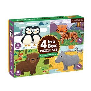Mudpuppy Puzzle 4 v 1- Zvířátka světa /Puzzle 4 in a box Animals of the World