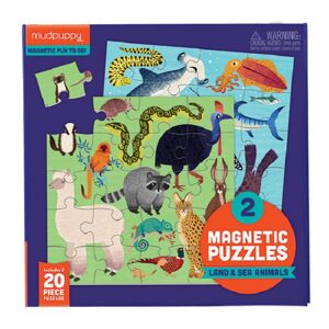 Mudpuppy Magnetické puzzle - Zvířata ze souše a moře (2x20 dílků)