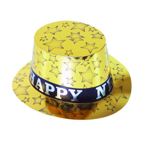 Papírový klobouk zlatý HAPPY NEW YEAR