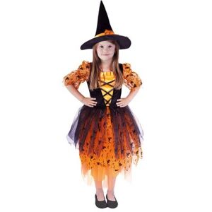 Dětský kostým oranžová čarodějnice s kloboukem (S)